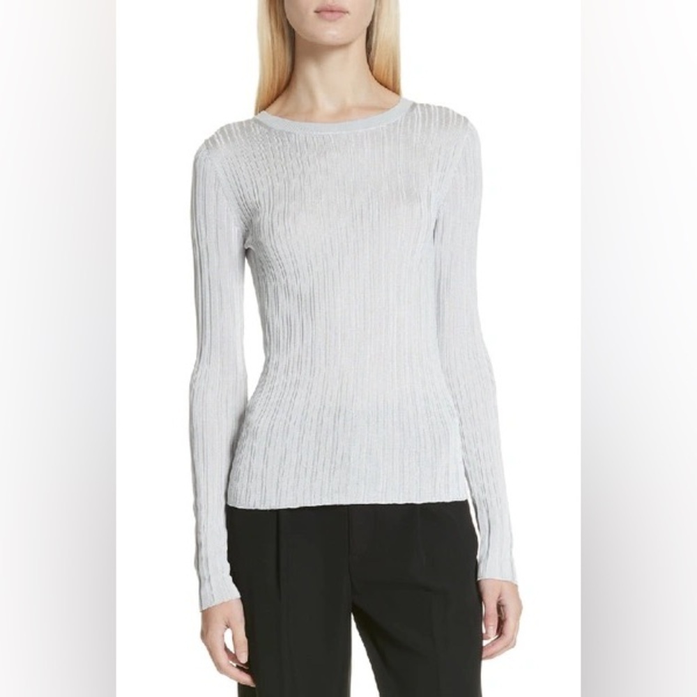 Vince ribbed viscose silver gray long sleeve sweater top